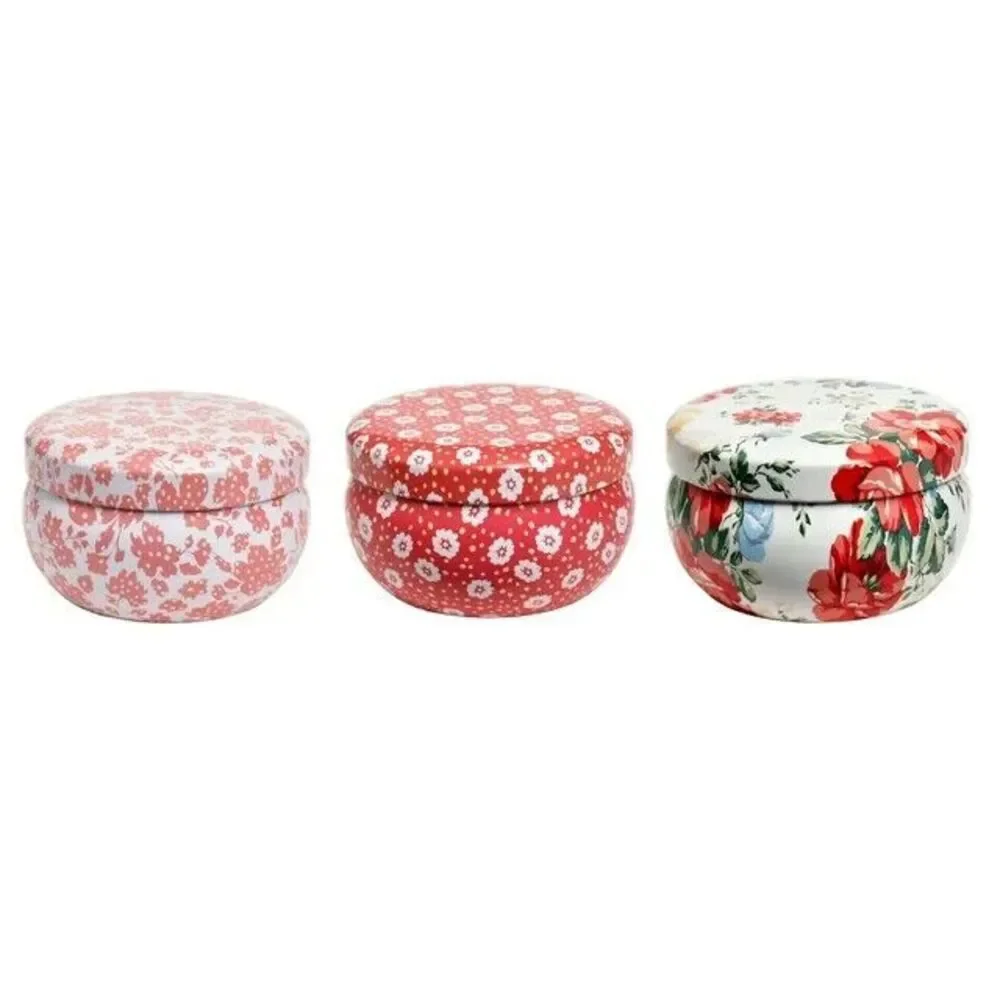 Pioneer Woman Vintage Floral Candle Tin Set 3-pc Rose Apple Honeysuckle Gift NEW